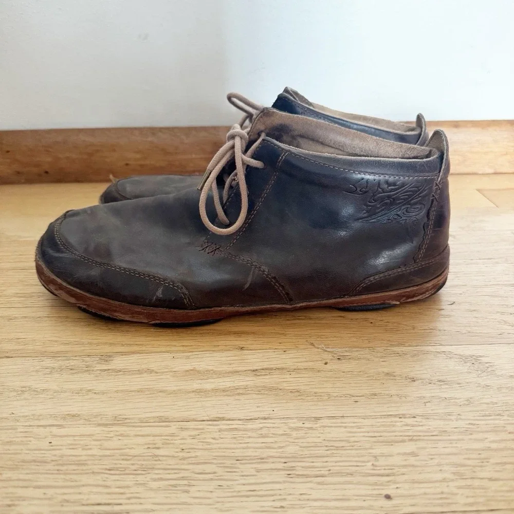 Olukai Kamuela Men's Brown‎ Leather Chukka Boots Size 11.5 Lace Up Comfort Shoes